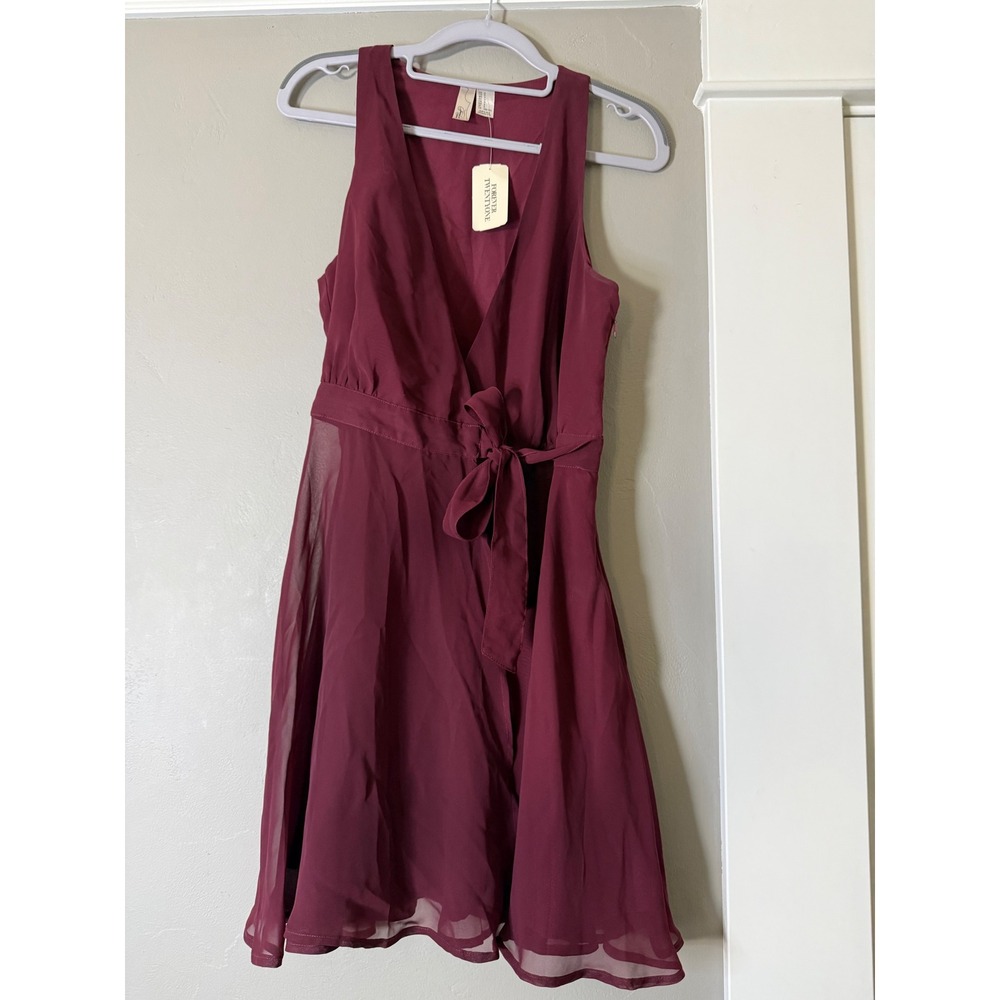 Forever 21 Exclusive Burgundy Wrap Tie Waist Chiffon Sleeveless Dress Small